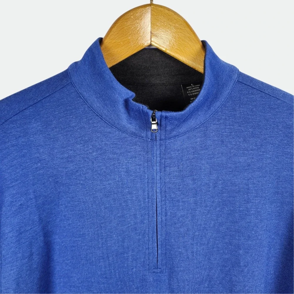Half Zip Pullover Men's‎ LARGE Blue Cashmere Blend Luxury GolfFull Turn CashTec